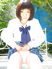Japanese schoolgirl Kaori posing outdoor after lessons