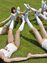 Naked asian queens playing outdoor