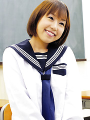 Schoolgirl Norika touching her smooth hole