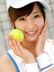 Kana Yuuki Asian shows flexibility while playing with tennis ball