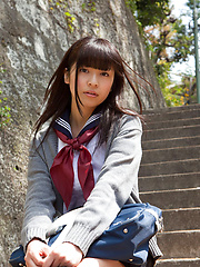 Yuuri Shiina Asian in school uniform is so cute while walking